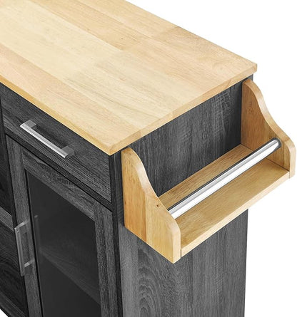 Modway Culinary Rolling Kitchen Cart with Storage in Charcoal Natural - 3 Tiers Kitchen Island on Wheels with Spice Rack, Functional as a Coffee Station, Bar Cabinet or Butcher Block Island