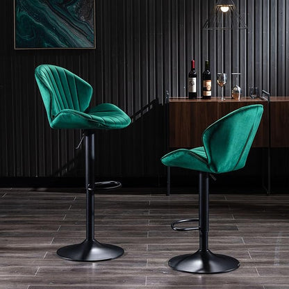 Rhomtree 24-32 Inch Swivel Bar Stools, Adjustable Counter Height Barstools, Velvet Tufted Upholstered and Footrest Barstools, Upholstered Bar Chairs for Home Bar Kitchen Island(Green Set of 2)