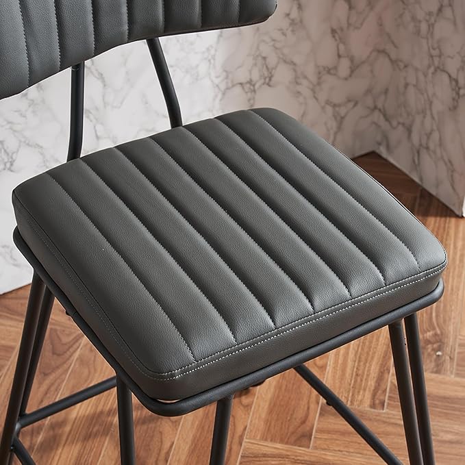 Bar Stools Set of 2, Counter Height Chairs with PU Leather Upholstery Metal Frame, Vintage Bar Chairs with Backrest Footrest for Kitchen Island, Dining Room, Home Bar, Grey