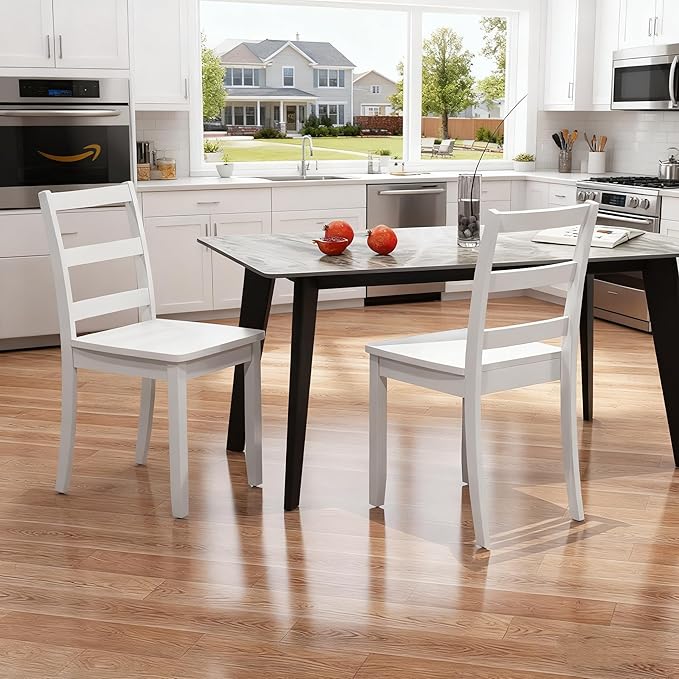 ERGOMASTER Wooden Dining Chairs Set of 4, Farmhouse Armless Wood Kitchen Chair with Back, Side Chairs for Dining Room, White