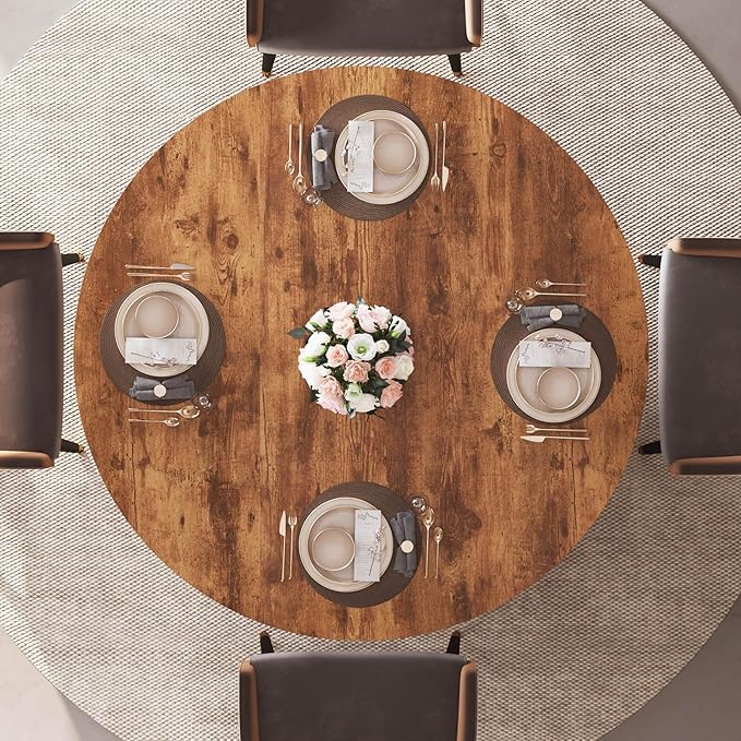 IBF Round Dining Table with Storage, Wood Kitchen Table with Fridge Space, Rustic Circle Dining Room Tables for 4-6, Farmhouse Circular Dinner Tables for Home, Rustic Brown, 47 Inch, Only Table