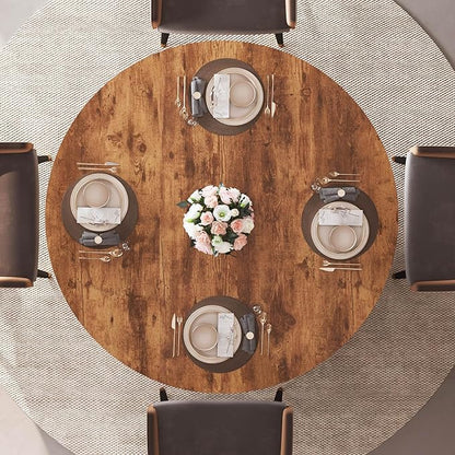 IBF Round Dining Table with Storage, Wood Kitchen Table with Fridge Space, Rustic Circle Dining Room Tables for 4-6, Farmhouse Circular Dinner Tables for Home, Rustic Brown, 47 Inch, Only Table
