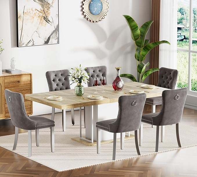 78.74" Wooden Extendable Dining Table for 8-10 People, Modern Farmhouse Expandable Kitchen Table with White Pedestal Base, Long Large Rectangular Extendable Kitchen Dining Room Table, Light Oak