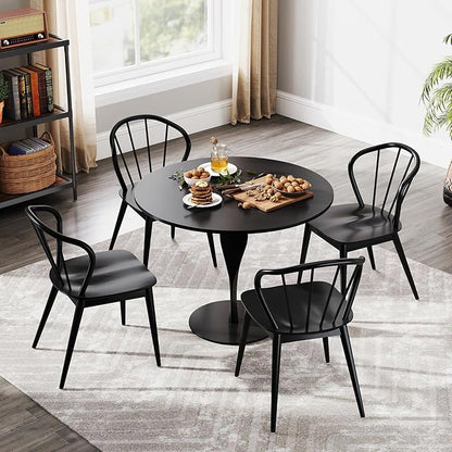 Giantex Wooden Dining Chairs Set of 2, Black Windsor Kitchen Chair w/High Spindle Back & Rubber Wood Legs, Wide Seat & Curved Backrest, Farmhouse Side Chairs, Armless Accent Chair for Home Restaurant