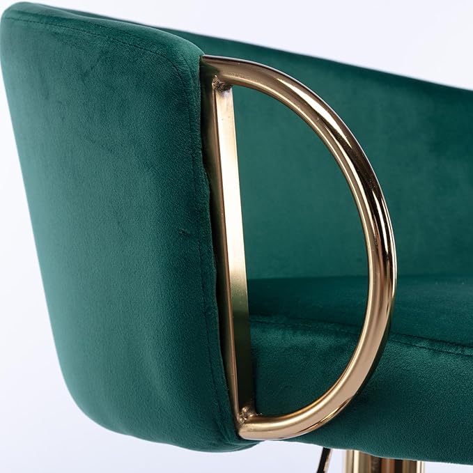 Rhomtree 24-32 Inch Swivel Bar Stools, Adjustable Counter Height Barstools with Gold Stable Metal Frame Footrest, Upholstered Bar Chairs for Home Bar Kitchen Island(Green Set of 6)