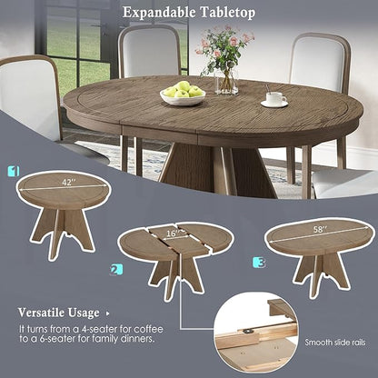 Merax Vintage Extendable Dining Table for 4-6 People, 42 to 58 Inch Rustic Farmhouse Kitchen Table with Drop Leaf, Distressed Finish & Sturdy Crossed Legs, Espresso