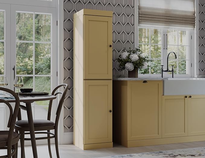 Palace Imports Solid Wood Kitchen Pantry - Narrow Storage Cabinet - Shaker Doors, Adjustable Shelves, Yellow, 16.5" Wide x 71.5" Tall, 100% Eco-Friendly Wood, Modular Pantry Cabinet Systems