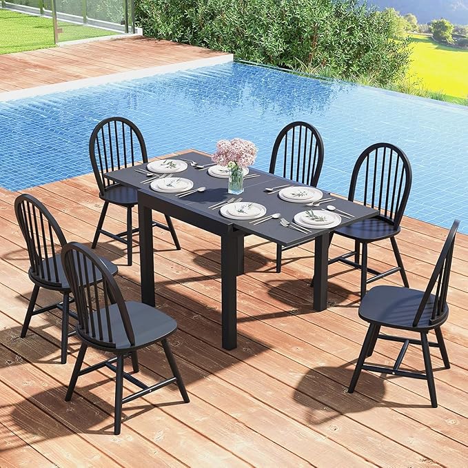 SIMOE Windsor Dining Chairs Set of 4, Farmhouse Wood Dining Chairs with Solid Wood Legs, Spindle Back Kitchen Chairs for Living Dining Room, Black
