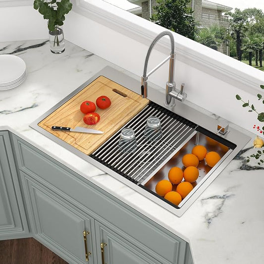 Kichae 33 Kitchen Sink Drop In - 33 x 22 Kitchen Sink Ledge Workstation Topmount Drop-In Single Bowl Stainless Steel 16 Gauge Single Bowl