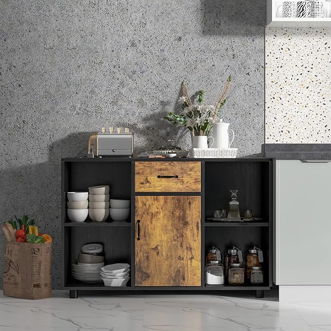 Giantex Large Buffet Sideboard with Storage, Stationary Island with 4-Cube Organizer, 1 Drawer, 1-Door Cabinet, Kitchen Cupboard for Living Room, 48” x 16” x 31.5”