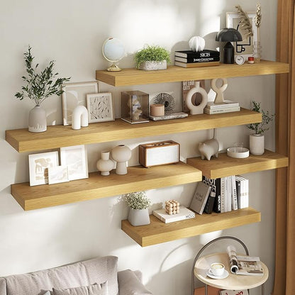 Marsmiles 12" Deep Floating Shelves for Wall with Invisible Brackets, Wall Mounted Engineered Wood Shelves with Wood Grain for Living Room, Bedroom, Kitchen Decor and Storage, 36" L Set of 1, Oak