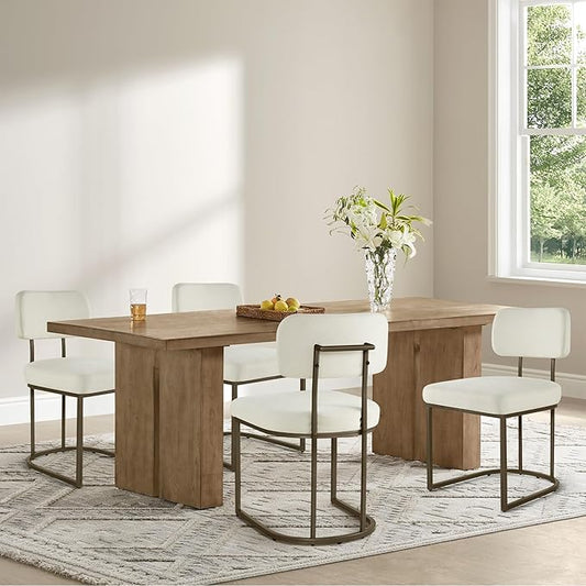 KISLOT Dining Chairs Set of 4, Upholstered Modern Kitchen Chairs with Ergonomic Backrest, Fabric Cushion Seat & Wire Drawing Metal Legs for Living Room, Restaurant, and Café, White, 2Boxs