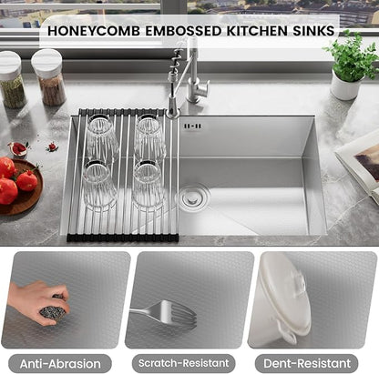 MAYESAR 27" Undermount Stainless Steel Kitchen Sinks, 27 x 18 Inch 16 Gauge Single Bowl Kitchen Sink, Honeycomb Embossed Design Prevents Scratches and Wear, with Accessories