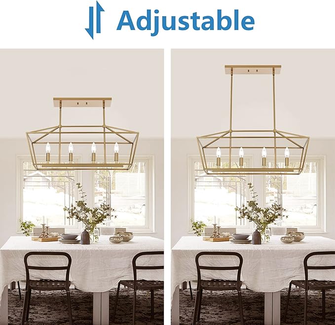 Pendant Lighting Farmhouse Chandelier, 4-Light Gold Dining Room Lighting Fixtures Hanging, Modern Light Fixture for Living Room Dining Room Kitchen Island Foyer