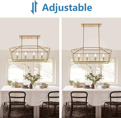 Pendant Lighting Farmhouse Chandelier, 4-Light Gold Dining Room Lighting Fixtures Hanging, Modern Light Fixture for Living Room Dining Room Kitchen Island Foyer