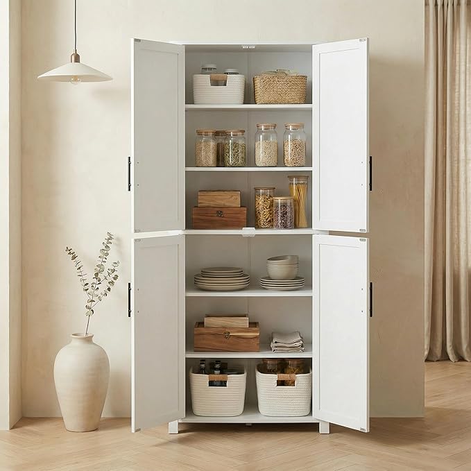 Casaphoria Kitchen Pantry Cabinet, 67" Tall Freestanding Kitchen Cabinet with 4 Adjustable Shelves, 28" W Storage Cabinet for Kitchen Pantry Organization (White, Single)