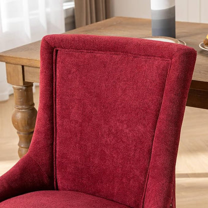 Ball & Cast Mid-Century Upholstered Dining Chairs Set of 2, Thickened Fabric Wing Back Kitchen Side-Chairs with Bronze Nail Head & Toned Solid Wood Legs, 2-Piece Traditional Chair, Wine Red
