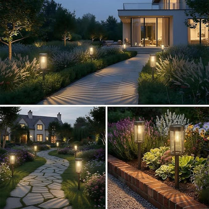 Sparkblaze 2 Pack Solar Garden Lights Outdoor, Decorative Solar Pathway Lights for Yard Auto On/Off Landscape Lighting for Walkway, Lawn, Garden, Waterproof Solar Stake Lights. (2, Warm White)