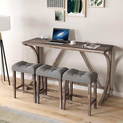 Betoko Counter Height Table Set with Stools, Breakfast Nook Bar Set, Dining Room Table and Chairs, Outlet Included, Brown Yellow