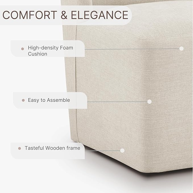 KISLOT Upholstered Dining Chairs Set of 1 with Casters, Wingback Modern Side Armless Deskchair with Rollers for Diningroom Bedroom Livingroom Reading Room, Cream Beige Fabric