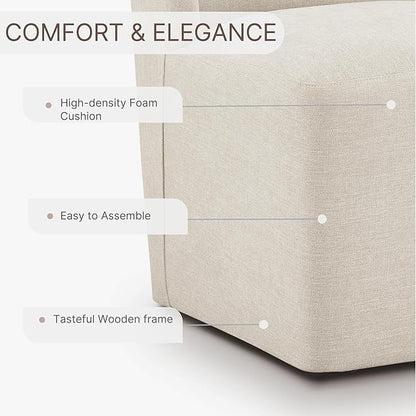 KISLOT Upholstered Dining Chairs Set of 1 with Casters, Wingback Modern Side Armless Deskchair with Rollers for Diningroom Bedroom Livingroom Reading Room, Cream Beige Fabric
