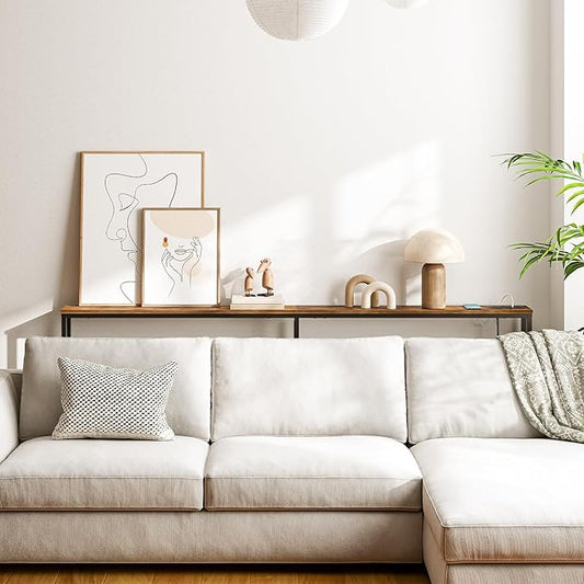 HOOBRO 78.7" Narrow Console Table with Charging Station, 5.9" Slim Sofa Table Behind Couch, 2 AC Outlets & USB-C Ports, Long Entryway Tables for Small Spaces, Livingroom, Rustic Brown BF205UXG01