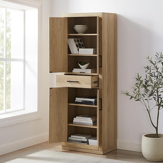 Crosley Furniture Isla Modern Kitchen Storage Pantry Cabinet with Shelves, Dining or Laundry Room, Ash