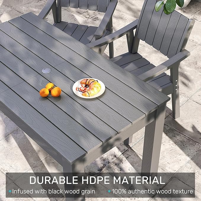 ZHUSI Patio Table and Chairs Set,HDPE Outdoor Dining Set with Umbrella Hole for Backyard, Poolside, Porch,All Weather,Grey