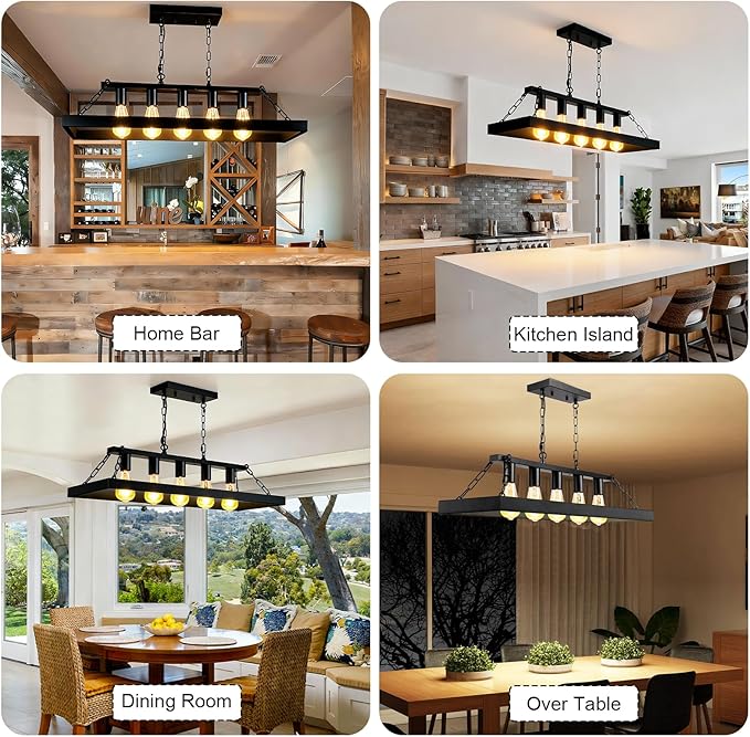 Rustic Farmhouse Chandelier for Dining Room 5-Lights Black