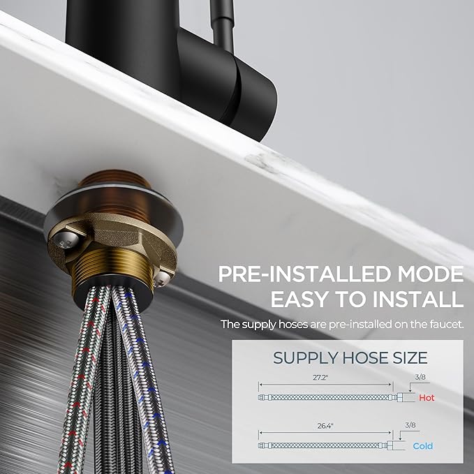 FORIOUS Black Kitchen Faucet with Pull Down Sprayer, Classic Single Hole Kitchen Sink Faucet with Deck Plate, Single Handle, High Arc Stainless Steel, Fit for RV Bar Farmhouse Laundry Outdoor