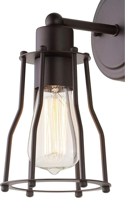 JONATHAN Y 5.13" Oil Rubbed Bronze Modern Industrial Metal Vanity Light, Bathroom Sconce for Mirror, Reversible 1-Light Wall Lamp with Metal Cage Shade for Hallway, LED Bulb Included (JYL7419A)