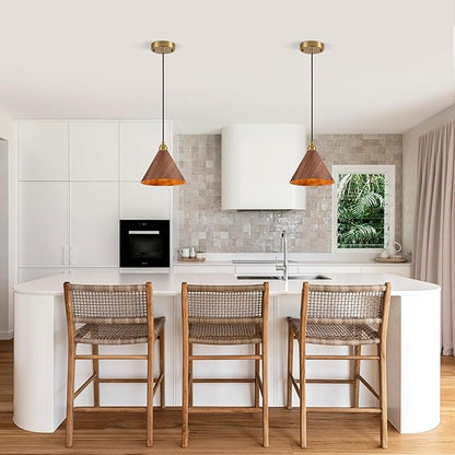 2 Pack Pendant Lights Kitchen Island, 8.3” Modern Pendant Light, Adjustable Height Wood Hanging Light, Kitchen Island Light fixtures for Dining Room, Bedroom, Hallway, Bar (Walnut)