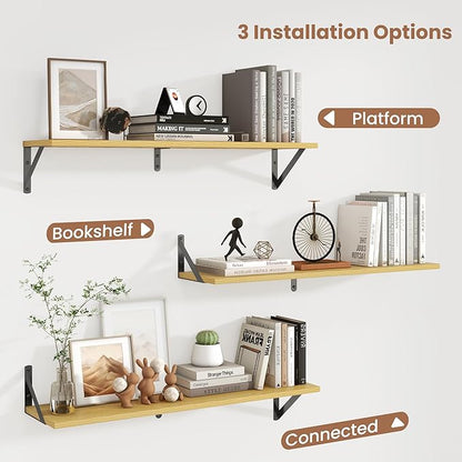 Axeman 32 Inch Floating Shelves | 8 Inch Deep Oak Wall Shelves Set of 2 | 31.5W x 8D Rustic Wood Shelves for Bookshelf Living Room Bedroom Home Office Bathroom