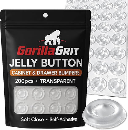 Cabinet and Drawer Soft Close Bumpers - Jelly Button Sound Dampening Self Adhesive Rubber Bumper - Clear, Transparent - Round 1/2" Diameter - 200pcs