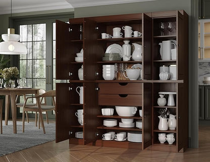 Palace Imports Solid Wood Storage Cabinet - 71.5" Tall, 65" Wide Freestanding Kitchen Pantry Cabinet with 2-Drawer Kit & Adjustable Shelves – Mocha, Renewable Eco-Friendly 100% Wood, Made in Brazil