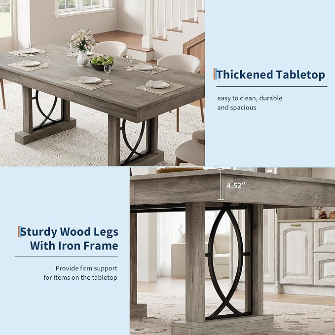 Garvee 71-Inch Wooden Kitchen Table with Two Drawers, Large Dining Table for 6-8 w/Large Tabletop & Sturdy Frame, Rectangular Dining Table with Double Pedestal, for Kitchen, Dinner