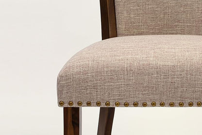 East West Furniture VEP8T04 Verona Parsons Dining Chairs - Nailhead Trim Light Tan Linen Fabric Upholstered Chairs, Set of 2, Walnut