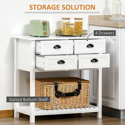 HOMCOM Sideboard Buffet Cabinet with Storage, Modern Coffee Bar Cabinet with 4 Drawers and Slatted Bottom Shelf, Console Table for Kitchen, Living Room, Dining Room, Hallway, White