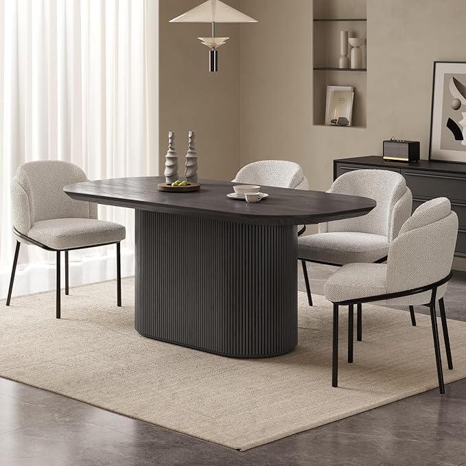Miuuod 70.86" Large Oval Dining Table Set with 6 Chairs, Farmhouse Wood Kitchen Table Set, Modern Dining Room Furniture,Space-Saving Pedestal Base, Easy Clean, Dark Grey
