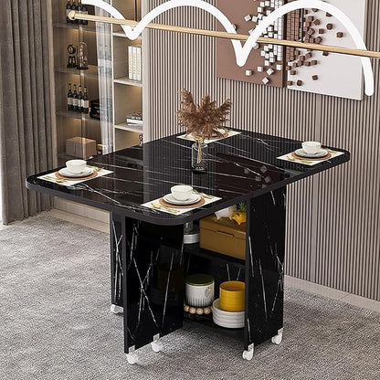 Wooden Folding Dining Table with Drop Leaf, Space-Saving Kitchen Island Table with Wheels, Hidden Storage(Gray White,47.2inch)