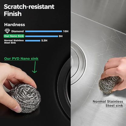 CELAENO 36 inch Black Stainless Steel Undermount Kitchen Sink, 36x19 Handmade 16 Gauge Single Bowl Workstation Sink, 10 Inch Deep Modern Kitchen Basin is equipped with various accessories