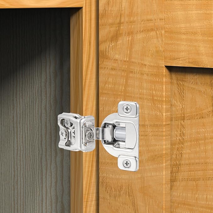 (2 Pack) 1 Inch Overlay Soft Close Cabinet Hinges, Kitchen Concealed Hinges for Face Frame Door, European Hinges with Brushed Nickel