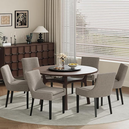 COLAMY Upholstered Dining Chairs Set of 6 with Mid Back and Wood Legs, Modern Accent Side Chairs for Living Room/Dining Room-Camel