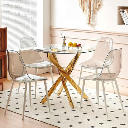 Round Glass Dining Table 35.4'' Inch Modern Round Kitchen Table with Metal Legs Durable Stylish Dinner Table for Dining Room Kitchen