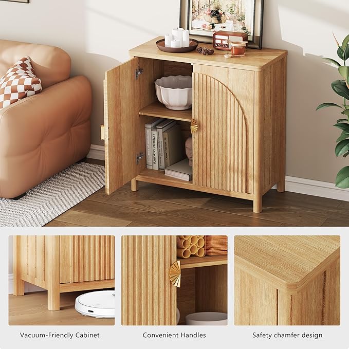 Sideboard Cabinet with Storage - 63” Large Kitchen Buffet Table, Adjustable Shelf & 4 Fluted Doors Farmhouse Coffee Bar for Living Room Dining Room Entryway, Wood