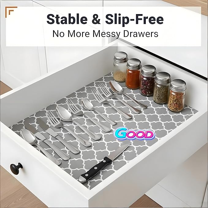 Coavas Shelf and Drawer Liner, Non Slip Extra Grip Non Adhesive Waterproof Thickened Cabinet Mat, Easy Cut for Kitchen Pantry Bathroom Dresser Cupboard (Gray, 12IN x 20FT)