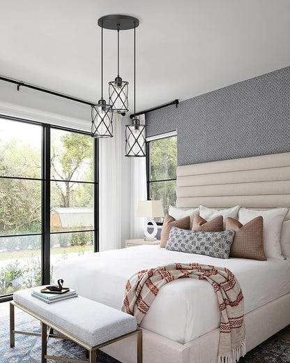 Black Dining Room Chandelier Light Fixtures, 3-Light Pendant Lighting with Clear Glass, Modern Kitchen Island Cluster Hanging Pendant Lights for Sink, CH9176BK3