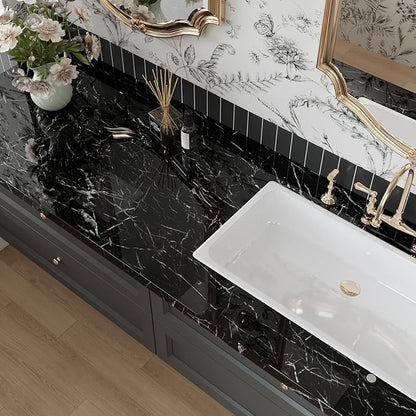 CRE8TIVE 24"x354" Black Marble Contact Paper Large Size Black Marble Peel and Stick Wallpaper Self Adhesive Waterproof Wide Black Wall Paper Removable for Kitchen Countertop Bedroom Walls Cabinets