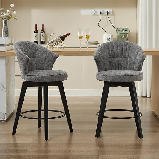 Wing Back Swivel Bar Stools Set of 2-25" Counter Height Adjustable Stools Chenille Upholstery, Leveling Feet for Kitchen Island, Home Pub or Dining Room