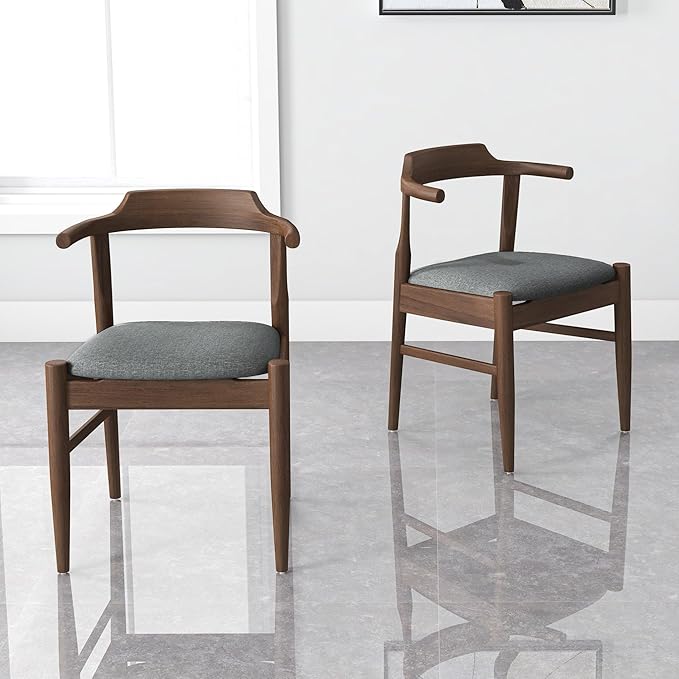 Counter Height Side Chairs Set of 2, Gray Fabric with Solid Wood Frame and Foot Pegs, 28 Inch Height Modern Farmhouse Chairs for Kitchen Island & Dining